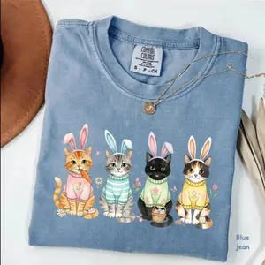 Comfort Colors Bunny Ear Kittens T-Shirt, Cute Easter Cat Tee, Spring Vibe Tee, Gift For Cat Lovers, Women Top, For Woman 11 sold