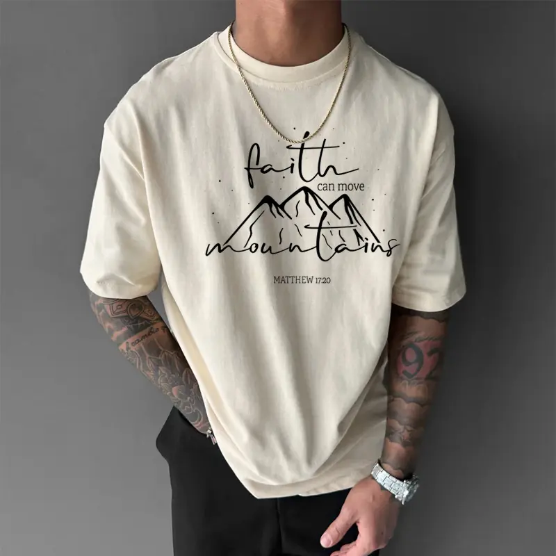 Women's Faith Can Move Mountains Matthew 17:20 Casual Print T-Shirt - Comfortable Minimalist Oversized Christian T-Shirt, Unisex Birthday Top, Sweatpants, Prints