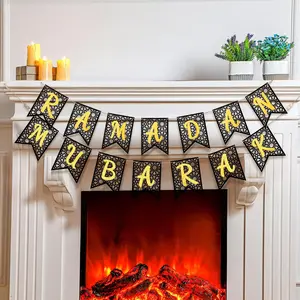 Wooden Ramadan Mubarak Decorations Set, 2 Pieces for Eid Festival, Rural Area Hanging Decor, Muslim Home Fireplace Party Supplies, Hanging Banners, Wishing Banner, Elegant Decor, Wooden Flags, Happy Ramadan, Ornaments