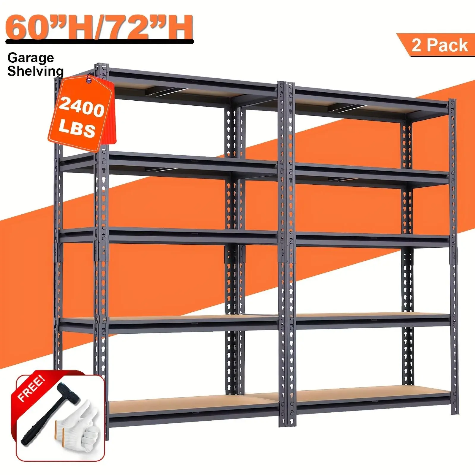 2400 pounds 5-story heavy-duty metal storage rack, heavy-duty 2-piece garage racking unit, adjustable shelves for garage, basement, warehouse, commercial/residential use - easy-to-assemble ground standing organizer, utility shelves, storage racks