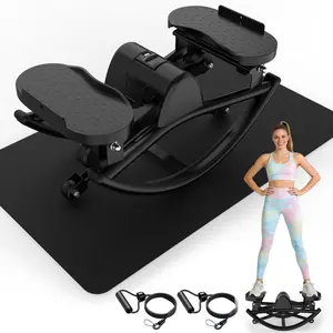 Side stepping machine for exercise shaking, includes resistance bands, non-slip pads, and a liquid crystal display; professional step stepper suitable for home workouts.