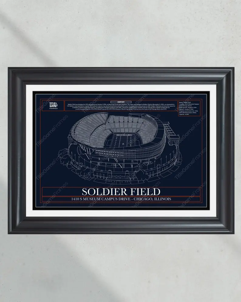 Chicago Bears Soldier Field Stadium Blueprint Football Print