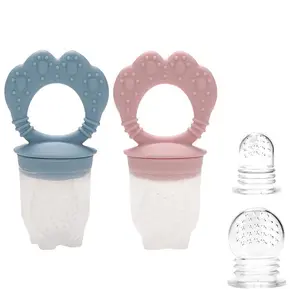 2PCS Baby Food Feeder With Two Replacement Silicone Pacifiers, Dummy babies, 100% Food Grade Silicone for Boys and Girls Baby Infant, Teether Toy