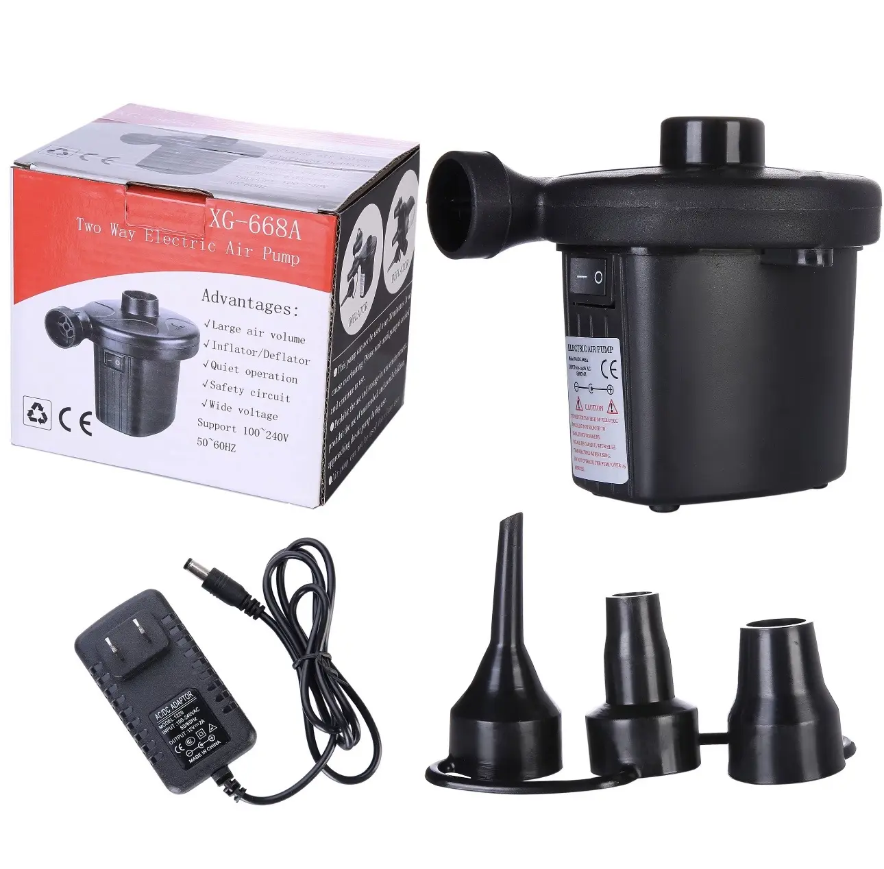 electric air pump, inflator/deflator with 3 nozzles air pump