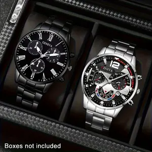 Men's Fashion Business Sports Quartz Watch Set, Stainless Steel Strap, Pointer Display, Ideal Gift for Various Occasions, Wristwatch Set, Modern Watches