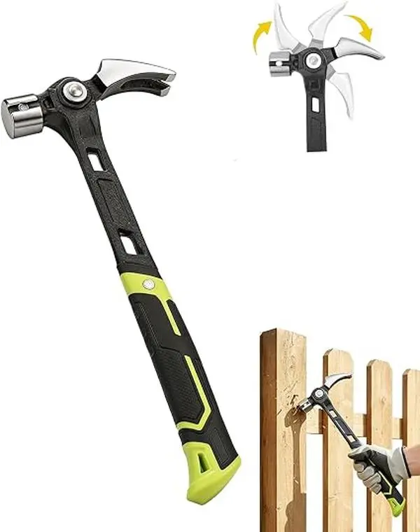 Multi-Functional Adjustable Claw Hammer & Push Button Multi-Angle Head Tool | Heavy-Duty Forged Steel German Hammer with Magnetic Nail Starter for DIY Home Repair & Carpentry Work