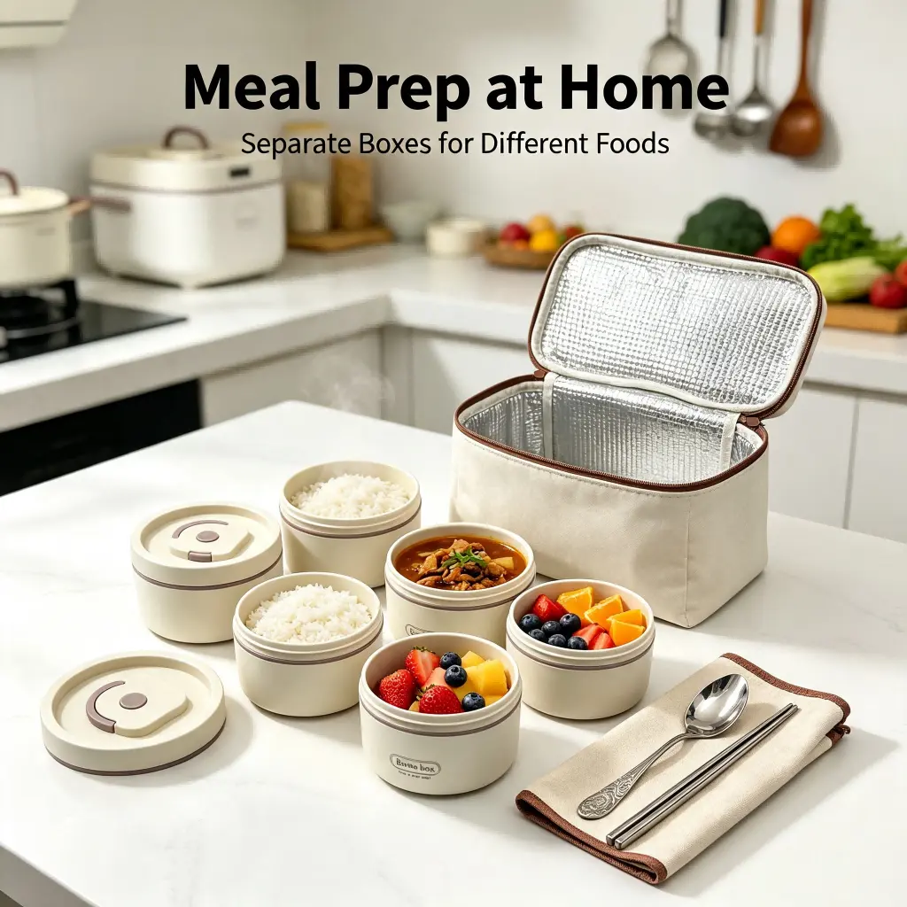 Minimalist Solid Portable Thermal Lunch Box Set - Double-Wall 4-Piece Leak-Proof Stainless Steel Food Containers with Insulated Carrying Bag, Eco-Friendly Healthy Meal Prep Kitchen Tableware Solution, Four Pieces, Office/Outdoor