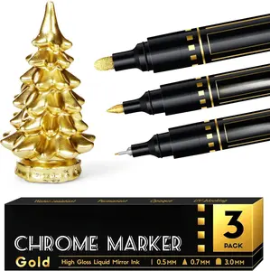 3 count Liquid   Markers, Oil-based Permanent Chrome Maker, Gloss Mirror Marker Repairing, Reflective Metallic Pen Markers for Touch Up Model Painting DIY Art Projects,