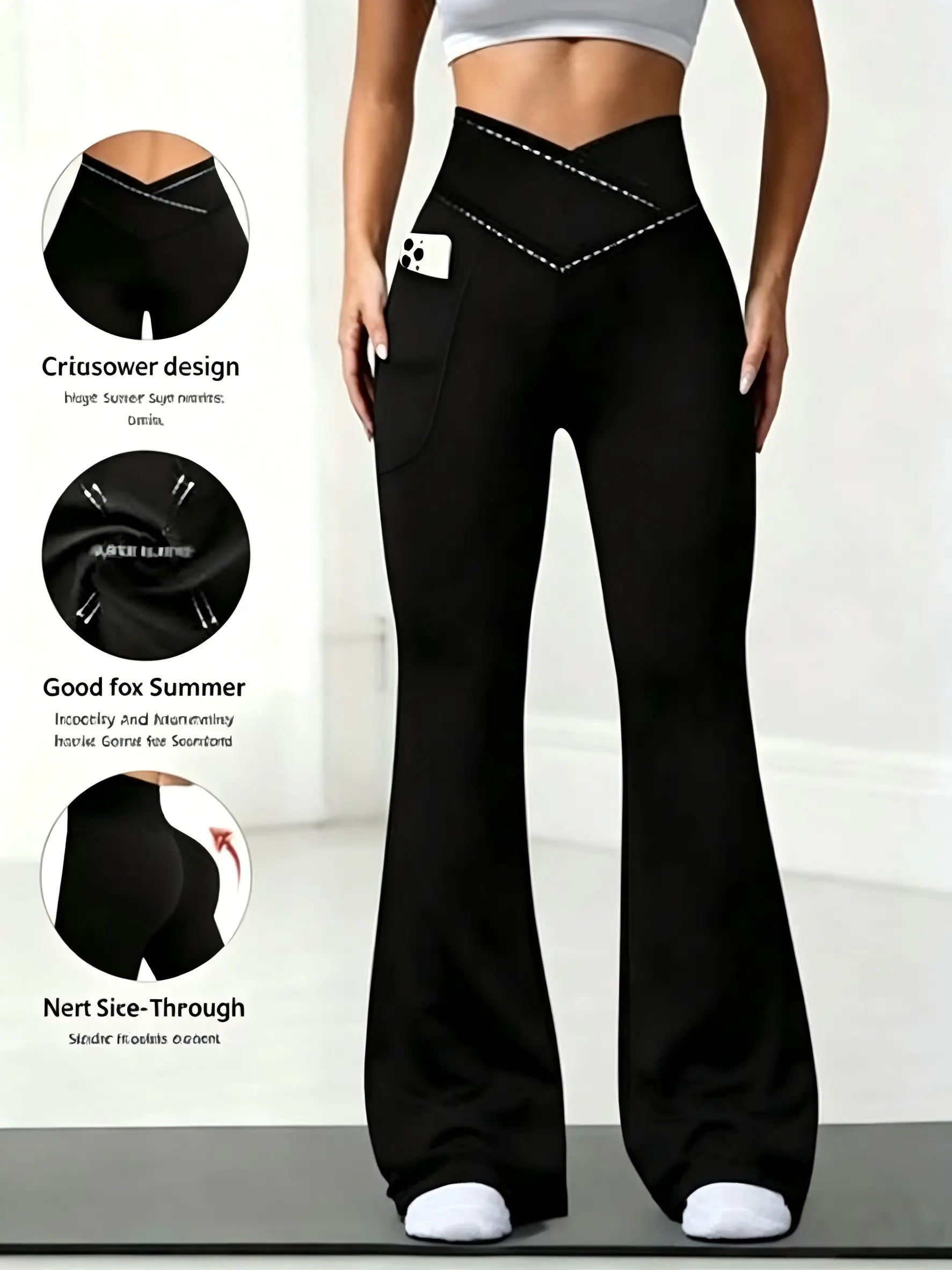 Women's High-Waisted V-Cross Flared Leggings - Workout Leggings, Athletic Pants, Activewear Bottoms, Sporty Joggers for Gym & Athleisure