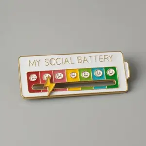 Social Battery Enamel Pins, Social Battery Pins, Battery Enamel Pins, Social Battery Lapel Pin Badge, Bag Pins Social Battery Black, White