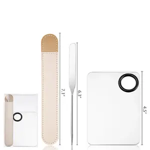 Makeup Spatula and Palette Set, Korean Makeup Spatula with Leather Cover, Stainless Steel Makeup Palette with Scraper Tool, Metal Foundation Palette for Cosmetic Pigment Blending（SS）