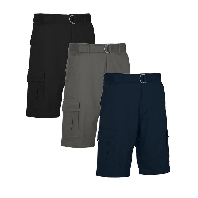 Men's 3-Pack Cotton Stretch Cargo Shorts With Belt