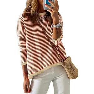 Women's Long Sleeve Sweaters Casual Crewneck Fashion Fall Color Block Shirts High Low Pullover Sweater Tops