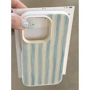 1pc White Wavy Blue Striped Pattern Full Coverage TPU Shockproof Phone Case Compatible With Apple 16, 15, 14, 13, 12, 11 Pro Max, And Series