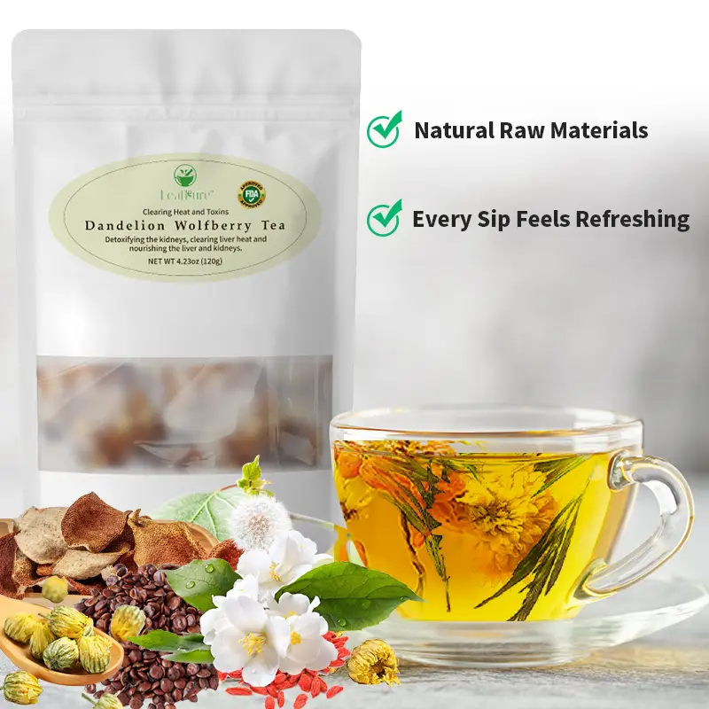 LeafPure Liver Tea - Dandelion Wolfberry Organic Blend of Six Herbal Ingredients 12*10g Daily Detox Beverage Sugar Natural Refreshing Coffee Alternati