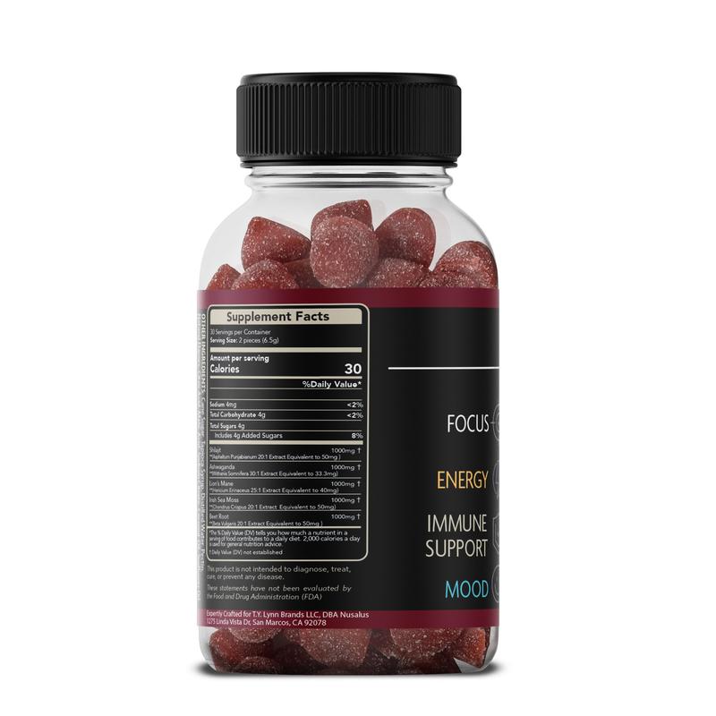 Nusalus Shilajit Plus Gummies 5-IN-1 Formula Superfood for Energy Mood Focus 1000MG Shilajit Ashwagandha Lion's Mane Sea Moss Beet Root Mixed Berry Flavor Made in San Diego USA