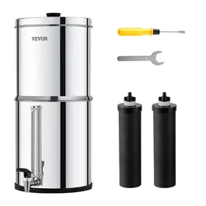 【Summervibes】VEVOR Gravity-fed Water Filter System, 2.25G 304 Stainless-Steel Countertop System, Water Filtration System, Reduces Lead and up to 99% of Chlorine, with 2 Carbon Filters, and Water Level  Spigot