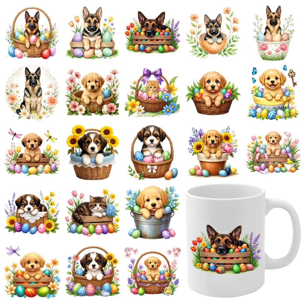 21 Pcs Bright Easter UV DTF Stickers - Waterproof Character Fashion Home Decor Decals, DIY-Friendly for 16 oz Glass Water Bottles, Tumblers, Backpack Accessories & Bags