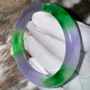 Imperial Green and Lavender Jade Bangle Size 59.2mm - Handcrafted Gemstone Bracelet for Women
