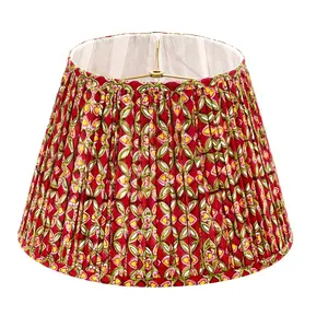 Amelia /  Red Pleated Indian Block Print Empire Lampshade