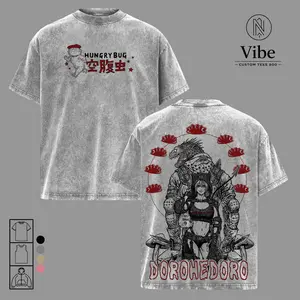 Dorohedoro Kaiman Vintage Washed Oversized Anime T-Shirt, Tank Top, Hoodie – Hungry Bug Graphic Tee, Caiman Nikaido Manga Streetwear, Dark Fantasy Japanese Anime Aesthetic Shirt, Unisex Vintage Graphic Tee