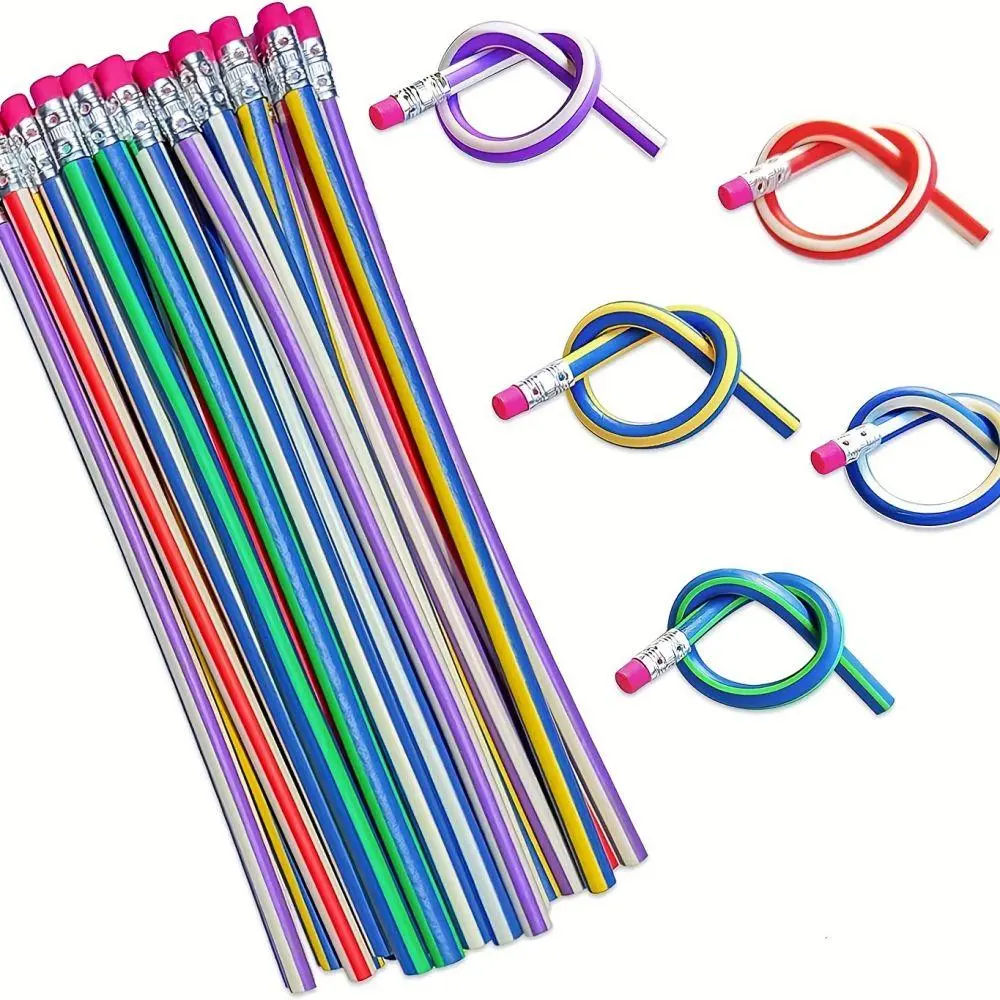 School Supplies Bendable Pencils, 5pcs/set Funny Stationary Flexible Pencils with Eraser for Classroom, Christmas Gifts for Students, Kawaii School Supplies, Bendy Pencil, Reading Accessories, Affordable Pencil