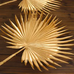 2-Pack Artificial Fan Palm Leaf Stems 34" Metallic Gold - Tropical & Stylish Faux Plant Floral Arrangement Table Centerpiece Decor