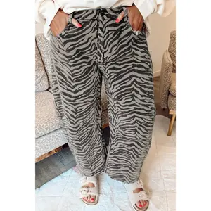 Gray Zebra Stripe Printed Wide Leg Jeans