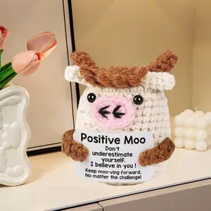 Gorbgle Mini Positive Crochet Animals, Inspirational Birthday Gifts for Women, Funny Emotional Support Crochet Plush Decor for Men Mom Dad Husband Daughter Sister Best Friend Coworker, Moo Valentines Day Gifts
