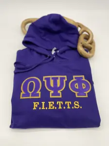 Omega Psi Phi FIETTS Tackle Twill Hoodie Medium Size Purple Fleece with Greek Letters & Logo for Everyday Wear Apparel Casual