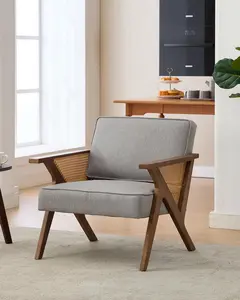 Garvee Linen Accent Chairs,Mid-Century Modern Armchair with Wood Legs for Living Room, Bedroom, Waiting Room