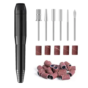 Home Lite USB Mobile Nail Drill Machine for Beginners Portable Nail File Manicure Pedicure Dremel Kit with 6 Bits 26 Sanding Bands for Home Acrylic Gel Nails Polishing DIY,Black