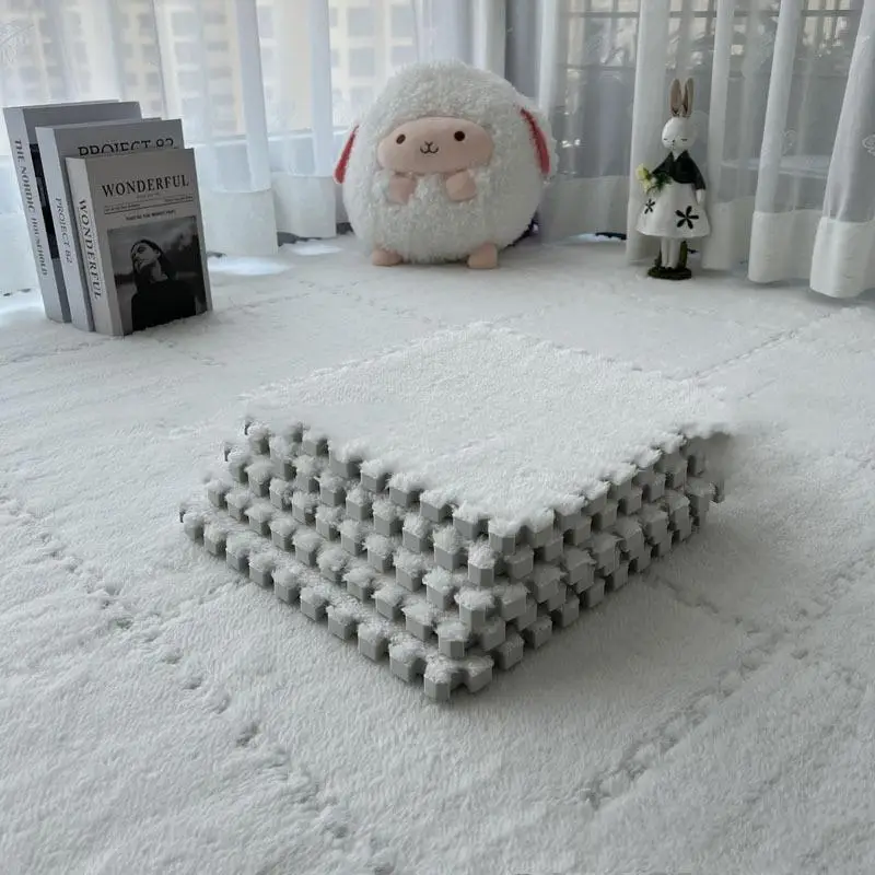 Solid Color Non-slip Rug Indoor Carpet, Home Interlocking Fleece Cushion, Washable Soft Mat for Home Room, Bedroom, Living Room Decor