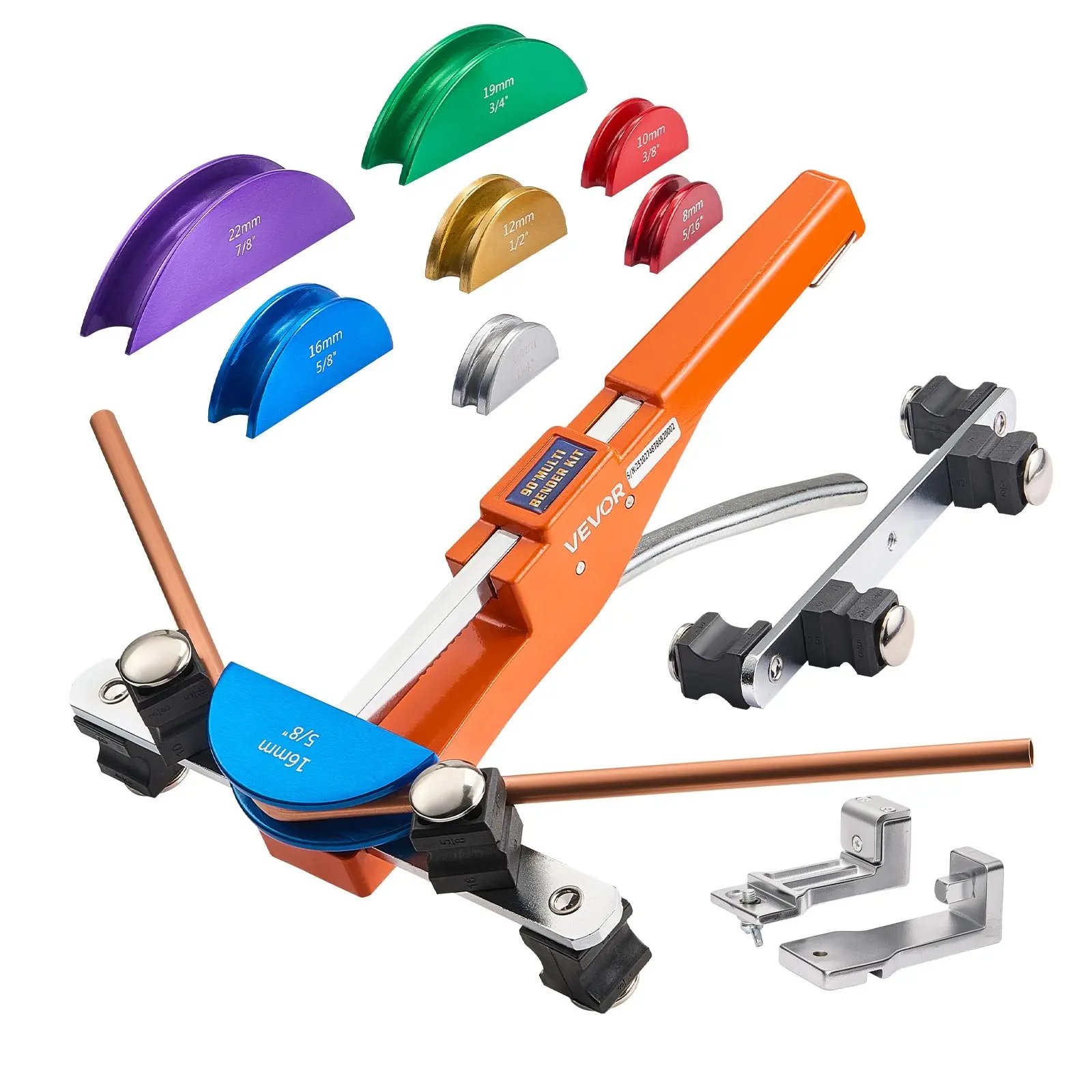 【DealsForYouDays】VEVOR Compact Ratcheting Tubing Bender Kit, 1/4 to 7/8 in, Forward/Reverse Hand Tool with 7 Color Aluminum Alloy Bending Dies, Heavy Duty for Copper HVAC Air Conditioning Pipes, All Seasons Use, Compact Multi-Part Ratchet Tool Kits, Easy