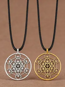 1pc Trendy Solomon Pendant Long Wax Rope Necklace, Unisex Hollow Out Design, Perfect Gift for Friends and Family, Ideal for Daily Commute