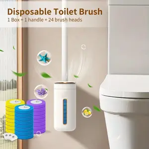 Disposable Toilet Brush Set with 24 Refills, No Touch Toilet Bowl Cleaner System with Holder, Bathroom Cleaning Kit, Toilet Scrubber with Replacement Heads
