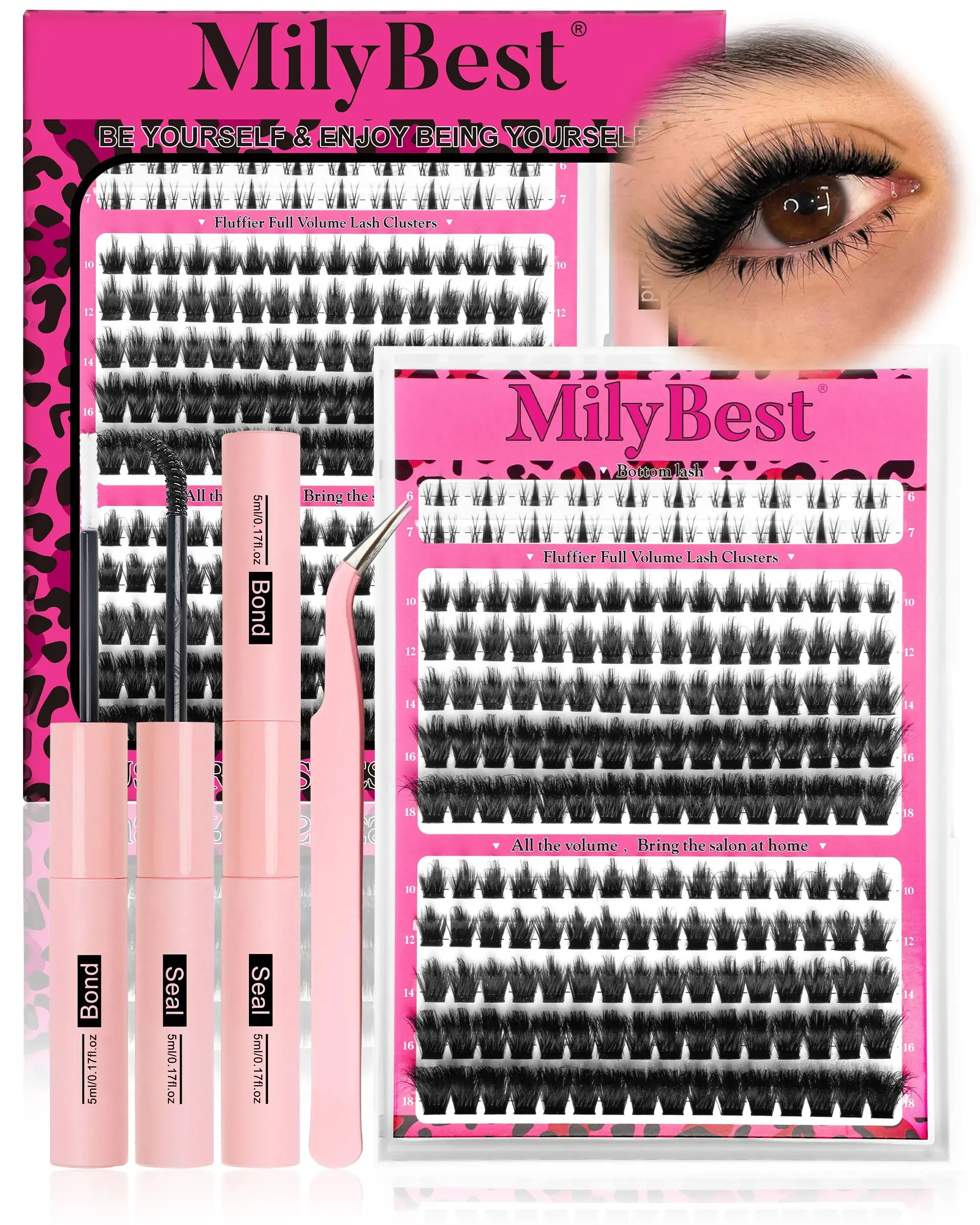 Milybest Cove Eyelashes ,1 Set Mixed Length Individval Eyelash Extensions Kit,Self Grafting False Eyelashes with Tweezers&Glue&,Prefessional Eye Makeup Accessories for Women