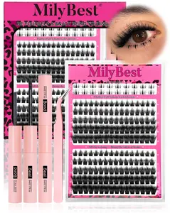 Milybest Cove Eyelashes ,1 Set Mixed Length Individval Eyelash Extensions Kit,Self Grafting False Eyelashes with Tweezers&Glue&,Prefessional Eye Makeup Accessories for Women