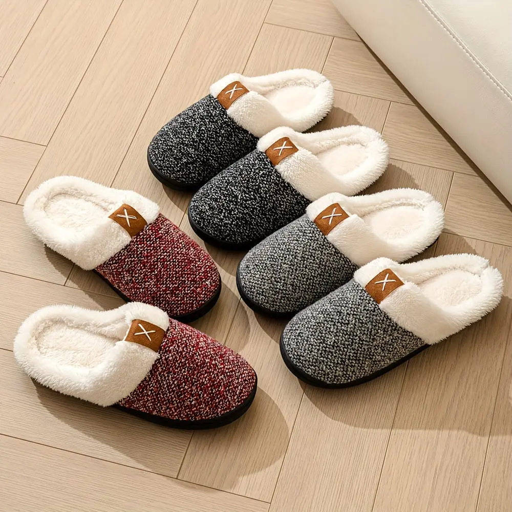 Women's Fashionable Soft Slippers - Super Soft Retro Warm Cotton Footwear, Furry Opening, Easy to Clean, Whole Family Use, Guaranteed Warmth or Money Back, Knitted Slide Shoe, Warm Sneaker Slippers