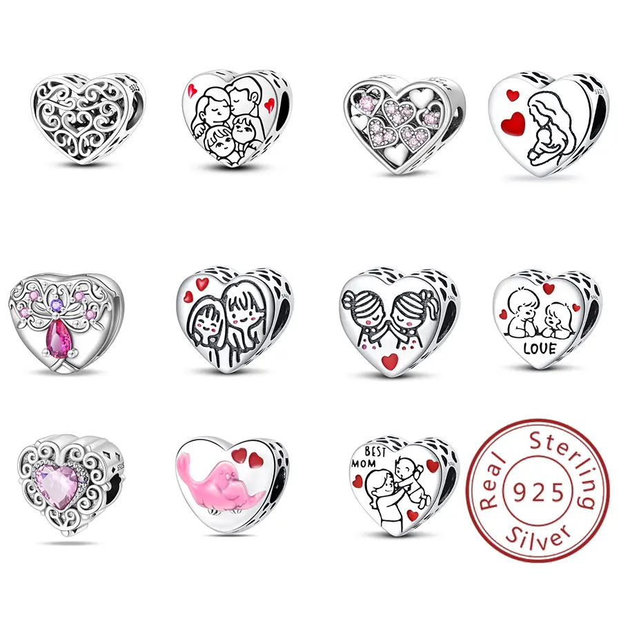 925 Silver Heart-Shaped Charm Bead Pendant, Sweet Love-Themed Jewelry for Women, DIY Accessory Fit for Original Bracelets, Custom Pendant, Diy Charm, Personalized Jewelry, Emotion Expression, Female Wear, Heart Form, Love Motifs, Single Bead, Charms & Pen