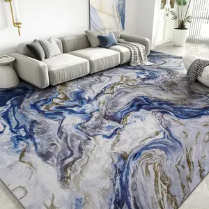Area Rugs for Living Room Washable Rugs Modern Abstract Rug for Bedroom Contemporary Marble Large Stain Resistant Carpet for Dining Room Playroom Home Office Blue and Cream