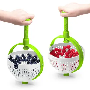 Salad spin dryer, kitchen vegetable cleaner centrifugal water-draining basket, rotating draining basket. Household vegetable and fruit salad spin cleaning, two-in-one easy-to-use and foldable salad spinner and filter strainer.