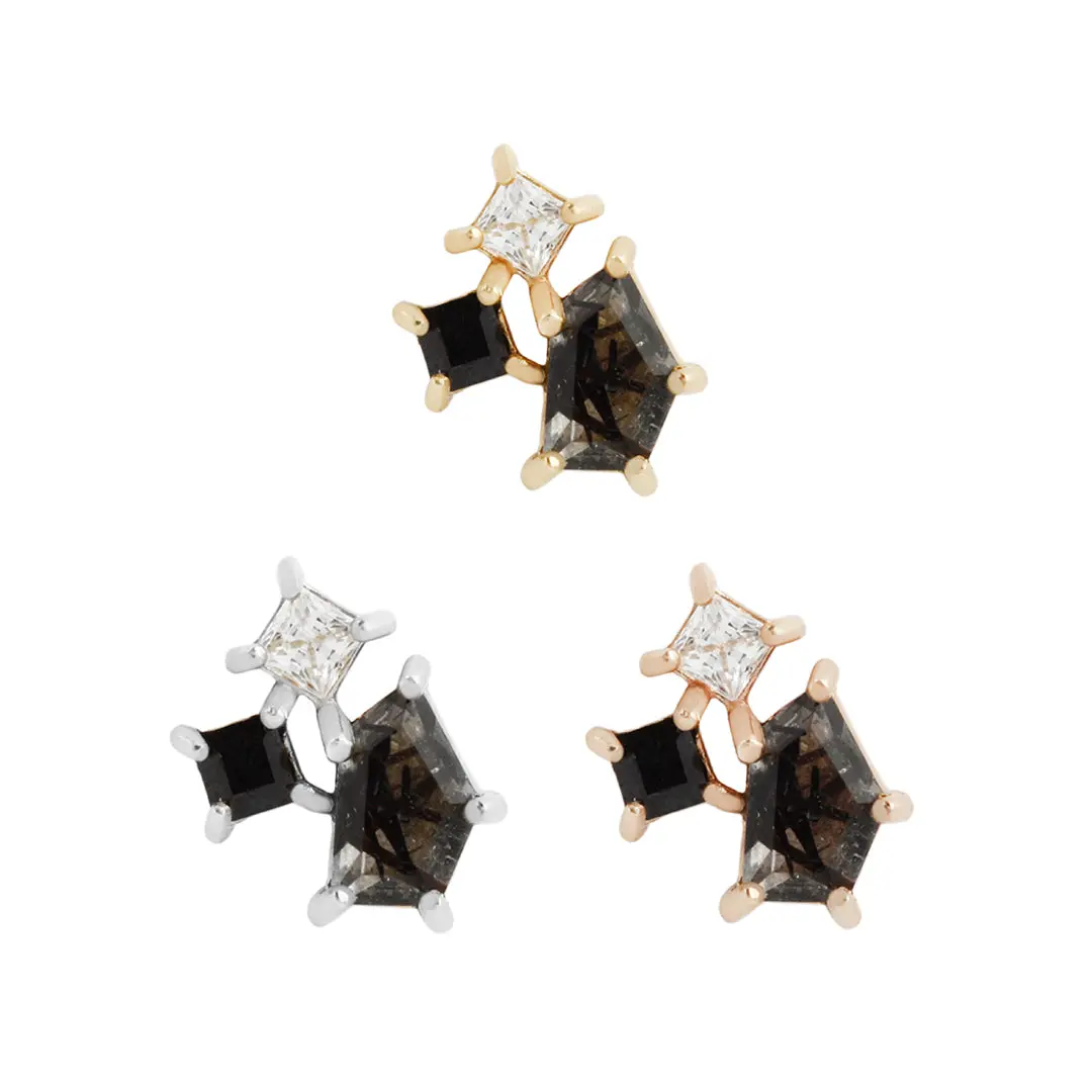 Lyra - Tourmalated Quartz + Black Spinel + CZ - Threadless End