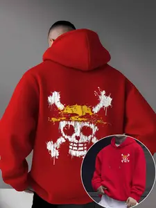 Men's Casual Fitted Hooded Sweatshirt with Kangaroo Pocket, Creative Pattern Print, Micro-Elastic Knit Fabric, 100% Polyester Fiber, Perfect Gift