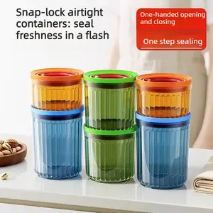 Clamp-top Airtight Storage Jar for Coffee Beans & Tea Leaves, Food-grade Moisture-proof Kitchen Canister with Upgraded One-Click Seal & Color-coded Lids