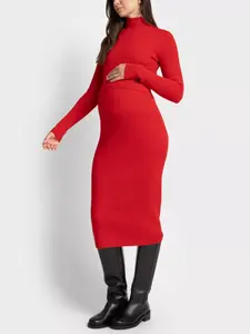 Seraphine - Grazia Ribbed Maternity Dress - Red