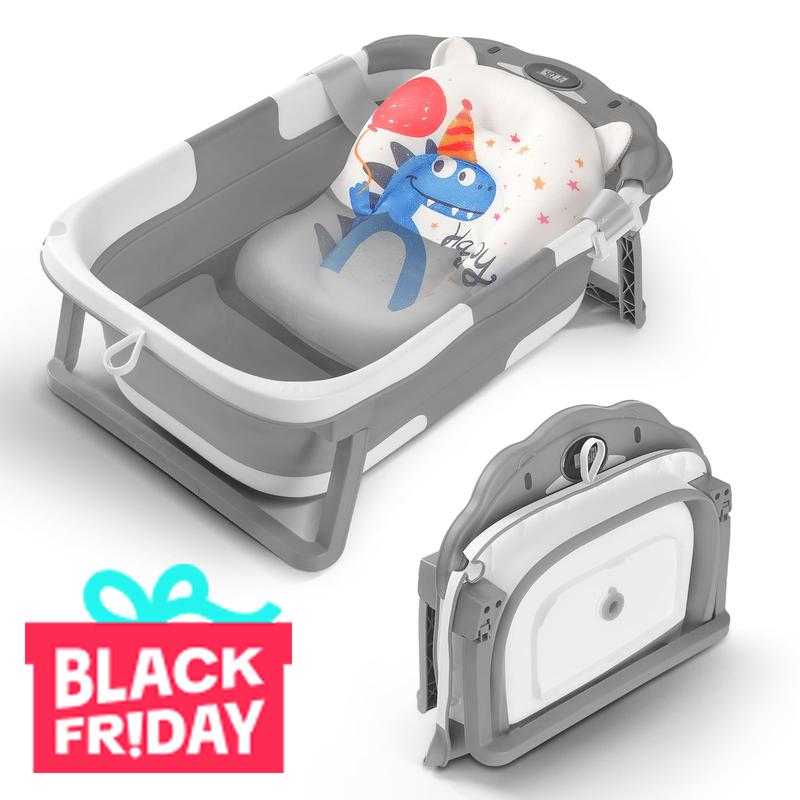 Baby Bathtub,Collapsible Baby Bath Tub with Thermometer & Soft Floating Cushion,Portable Travel Baby Bathtubs for Newborns to Toddlers 0-36 Months(Crab Gray) Swing Seat