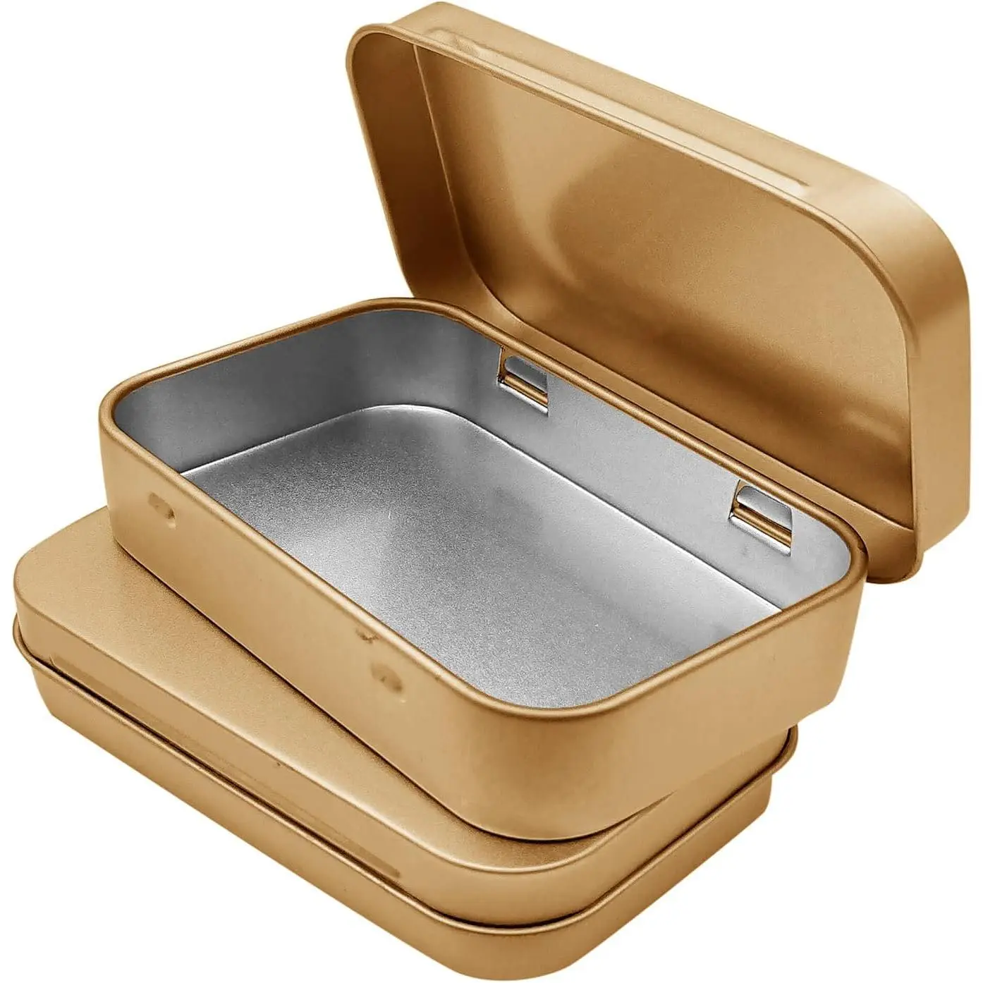6-Count Tin Plated Iron Hinged Tin Box Containers Set, Small Size Home Organizer Storage Bins with Permanently Attached Top-Bottom Lids, 3.7'' x 2.3'' x 0.8'' Mini Portable Item Holder for Planting Seed, Metal, 6-Piece