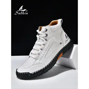 Men's Handcrafted Vintage Lace-Up Casual Shoes, All-Season Outdoor Lightweight Hiking Boots, Stylish Mid-Top Bare Boots for Daily Sports, Plus Size Available