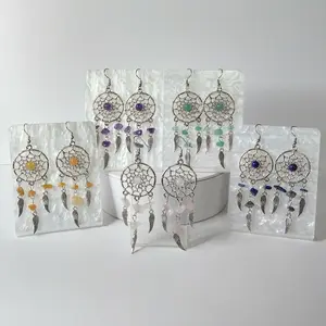 #594 Various Colors Dreamcatcher with Feathers & Beads Earrings, Casual Jewelry, Spiritual, Alloy, Stainless Steel Hooks